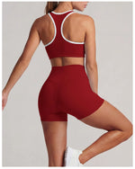 Summer 2 Pieces Yoga Sets Women Color Contrast Back I-shaped Shockproof Sports Bra High Waist Shorts Gym Fitness Suit Tracksuit