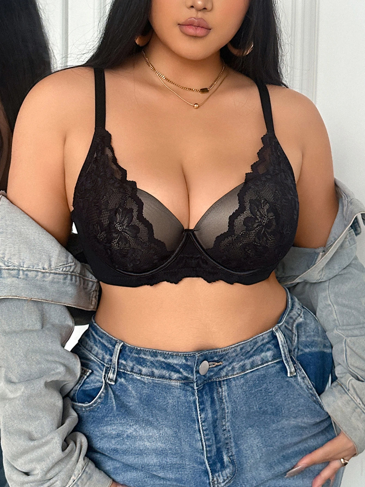 Plus Size Women Bra Wide Strap Mesh Lace Push Up Bra Comfort Thin Cup Underwire Support Lingerie Brassiere