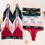 Women Lace Bra And Panties Set Sheer Polka Dot Lingerie Non-wire Bralette Sexy Low Rise Thongs Letter Band Mesh Underwear Set