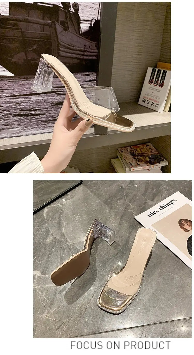 Summer Women Pumps Sandals PVC Jelly Slippers Open Toe High Heels Women Transparent Perspex Slippers Shoes Heel Clear Sandals