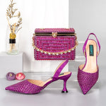Doershow beautiful Italian blue Shoes And Bag Sets For Evening Party With Stones Italian Leather Handbags Match Bags! 1-39