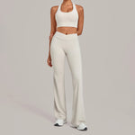Breathable Stretch Yoga Sets Women Quick Drying Shockproof Sports Bra High Waist Bell Bottom Pants Gym Two-piece Fitness Suit