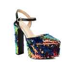 Women Platform Pointed Sandals 15.5CM/6Inch Summer Model Show Sequin Heels Europe and America Nightclub Party Large Size Shoes
