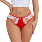 1pcs Red Sexy Lace Women's Panties Breathable Christmas New Year Elegant Bow Lady Briefs Patchwork Lingerie Female Underpants