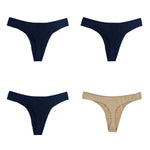 4Pcs/Set Cotton Panties Women Low-Rise Thong G-string Solid Breathable Stretchy Underwear Ladies Sexy T-back Lingerie M-XL