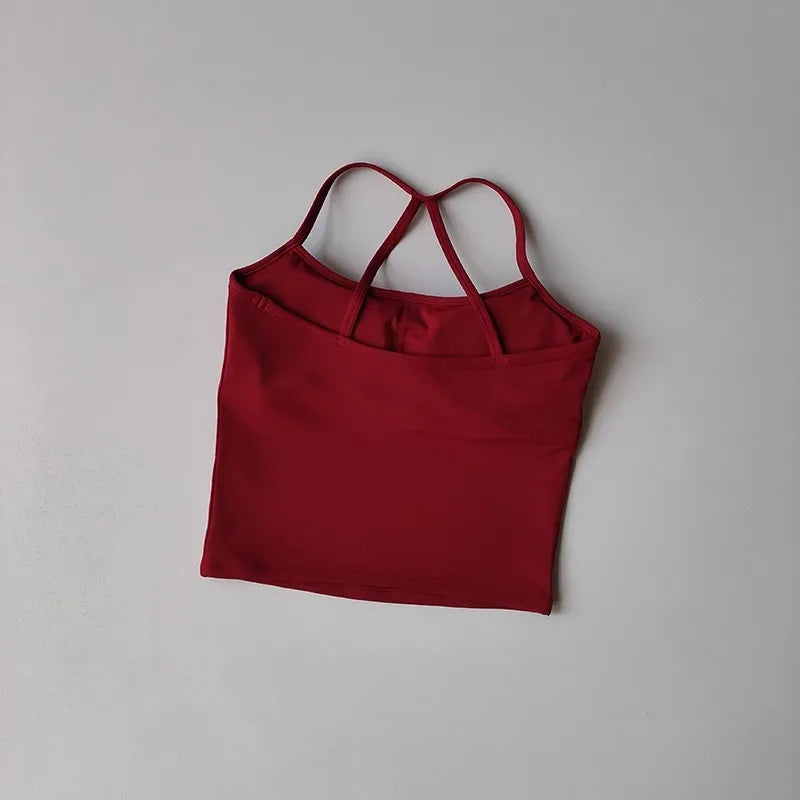 Women's Slim Fit Nude Sports Bra Yoga Fitness Vest Skin Friendly Pilates Top Beautiful Back Design Suspension Yoga Fitness Top