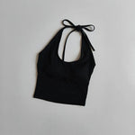 Women's Halter Neck Sports Bra Vest Slimming Tube Top for Yoga Gym Running Beautiful Back Sling Design One Cup Gathered Summer F