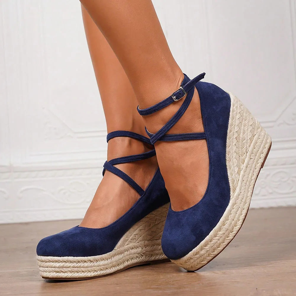 2025 Comfy Walk Big Size 43 Summer Bohemian Espadrilles Platform Pumps Cross Strap Chunky High Heels Wedges Shoes Women