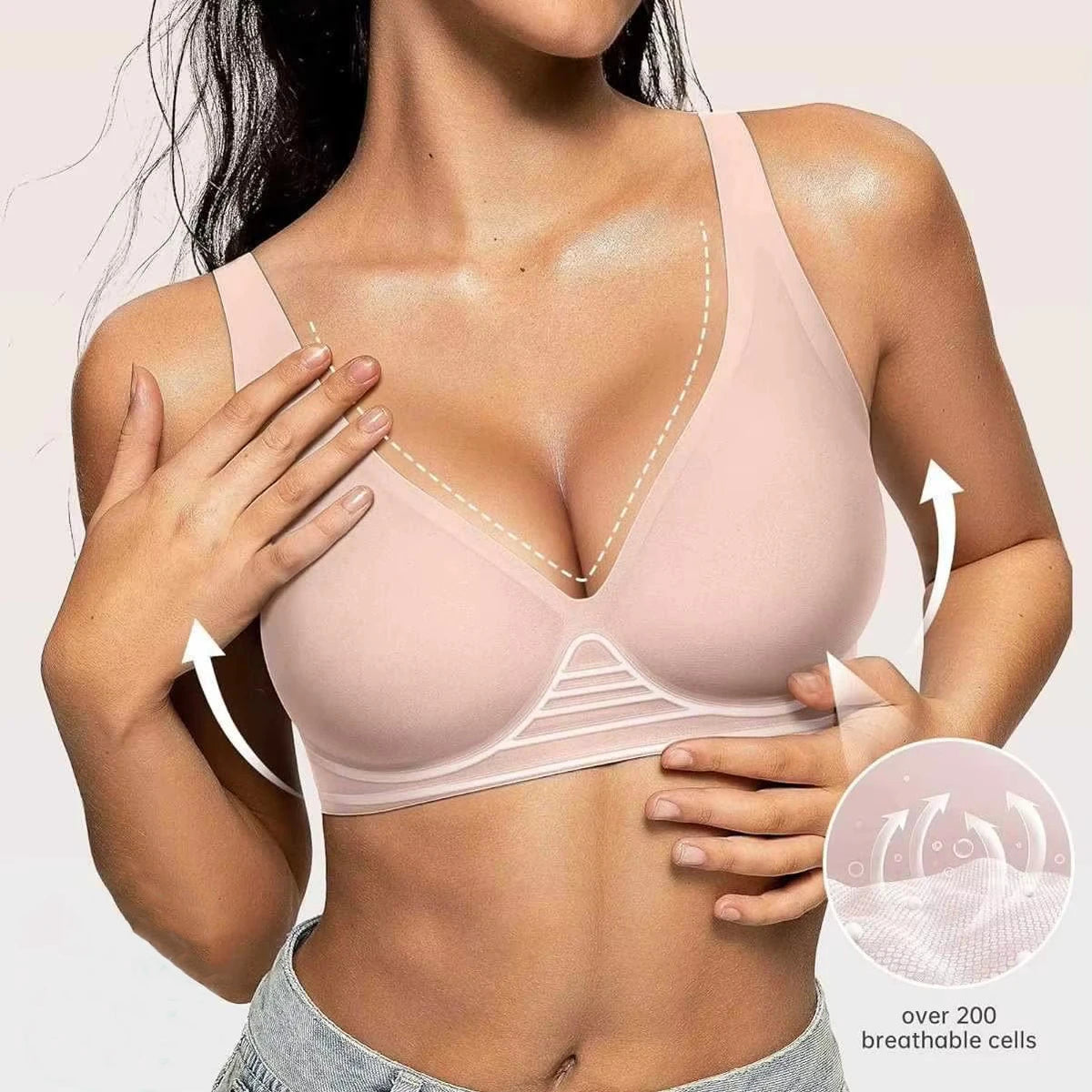 Womens Deep V Wireless Bras Wire-free Comfortable Bra Full Cup Supportive and Breathability Bra Plus Up Beautiful Sexy Daily Bra