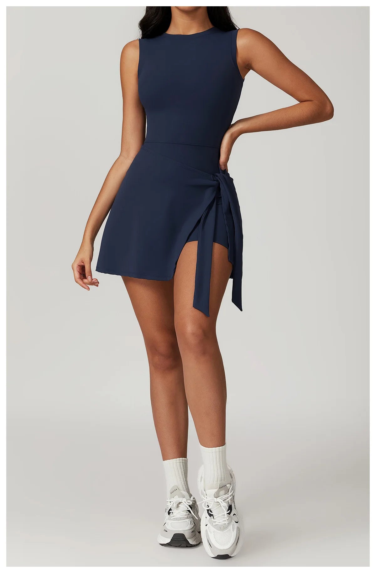 Tennis Dress Slim Tennis Dresses Woman Home Clothing Simple Style Casual Bodycon Mini Sleeveless Solid Color Leace-up Vestidos