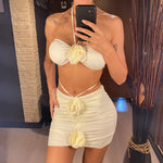 New 3D Flowers With Skirt Brazilian Bikini Women Swimwear Three-pieces Bikini set Female Swimsuit Bather Bathing Suit Swim V5755