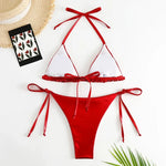 Sexy Red Shiny Triangle Micro Thong Bikinis Sets for Women Mini Swimwear Bathing Suits String Halter Bikini Mujer Swimsuit 2026