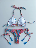 Sexy print women's bikini swimsuit split set with straps and tassels 2-piece set for summer beach swimsuit