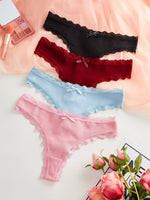 1pcs Plus Size Women's Low-Waist Thong Panty Cute Girl Style Seamless Bowknot Lace Panties Trim Lightweight Breathable Underwear