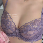 Ultra Thin Lingerie Set, French Lace Underwire Bra for Large Boobs Push Up & Gather, Sexy Pure Design, Breathable Comfort MOYISU