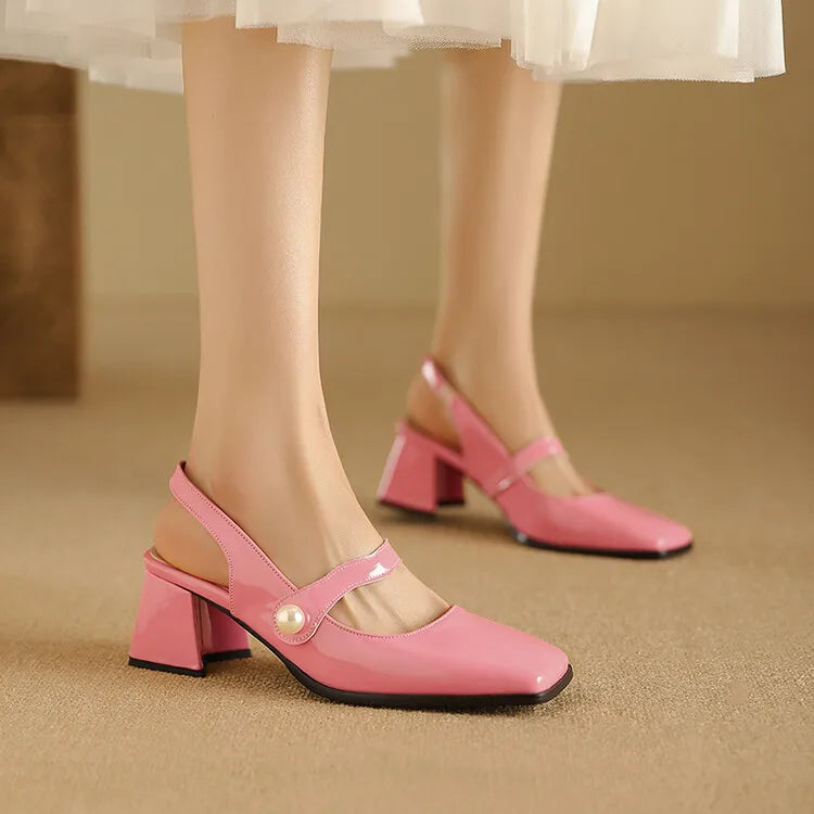 Elegant Slingback Sandals Women Summer Shoes Pink Black Silver Medium Heels Close Toe Office Party Shoes Female Large Size 45