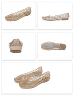 New 2025 Women Fashion Jelly Shoes Summer Cut-out Flat Sandals, Soft PVC Casual Square Toe Girls Daily Walking Sandalias