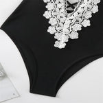 Sexy Push Up Tummy Control Swimwear Women Black Plunge Neck Padded One Piece Swimsuit Lace Beach Bathing Suit Bodysuit Monokini