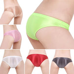 See Through Low Waist Briefs Silky Shiny Satin Panties Sexy Underwear Erotic Lingerie Women's Ultra-Thin Oily Glossy Underpants