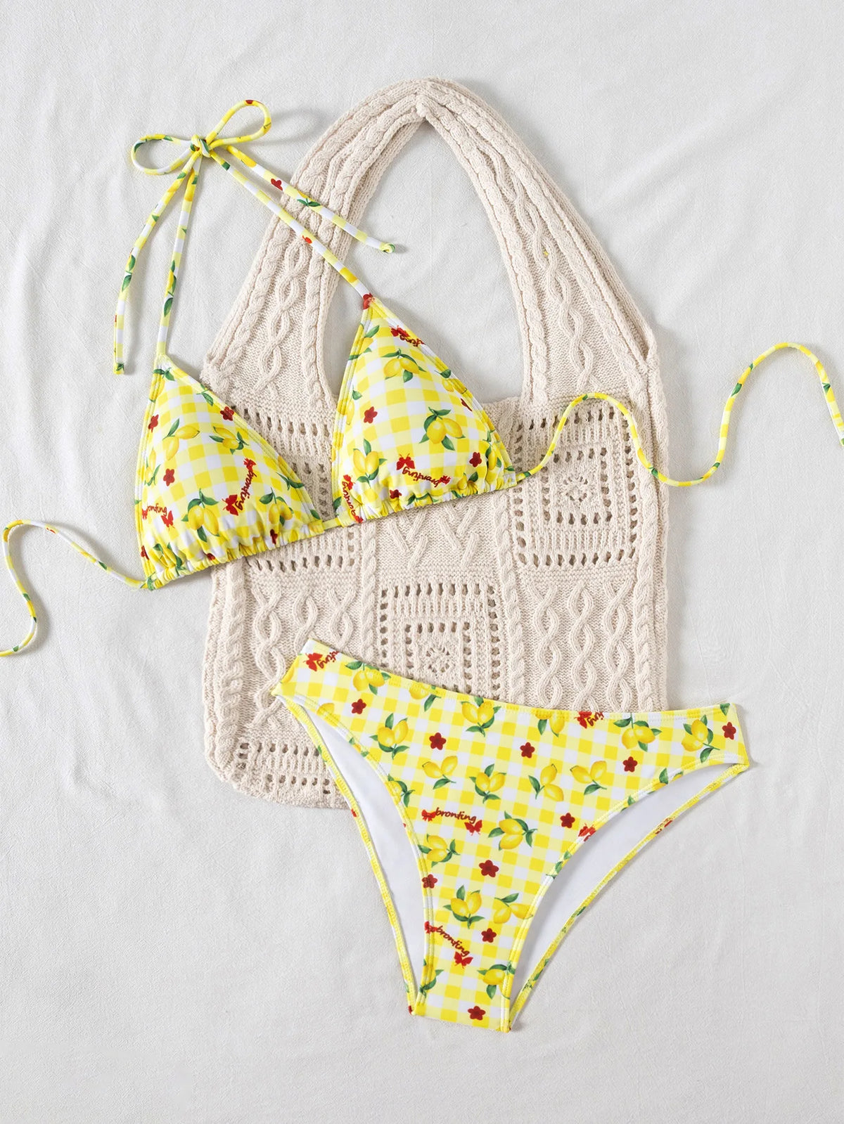 2025 New Women's Black Ground White Dot Printed Swimsuit Halter Neck Low Waist Bikini Set For Summer Female Swimwear Brazilian