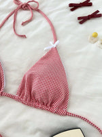 Sexy Blue Plaid Bikini Set 2026 Women Bow Strap Bandage Push Up High Waist Panties Swimsuit Beach Bathing Suit 2 Piece Swimwear
