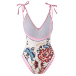 Sexy One-piece Swimsuit with Skirt Swimwear Women Flower Bird Print Body Bathing Suit Beach Swim Pool 2024 Female Swimming Suit