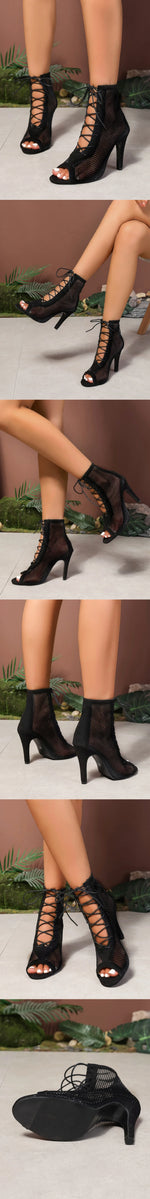 New Big Size 42 Sexy Thin High Heels Cross-tied Gladiator Sandals Women Elegant Black Dancing Party Shoes Stiletto Ankle Booties
