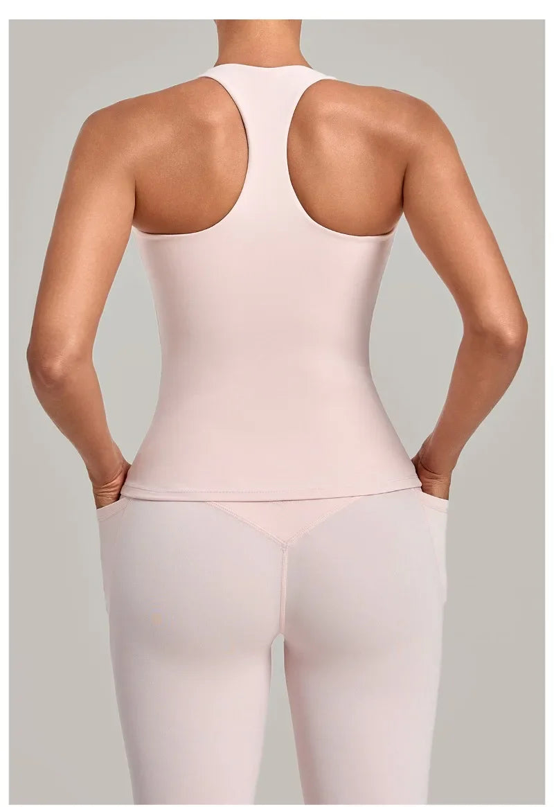 Women's Seamless Yoga Vest Sports Fitness Gym Beauty Back Top Nude Slim Fit Training Running Workout Vest