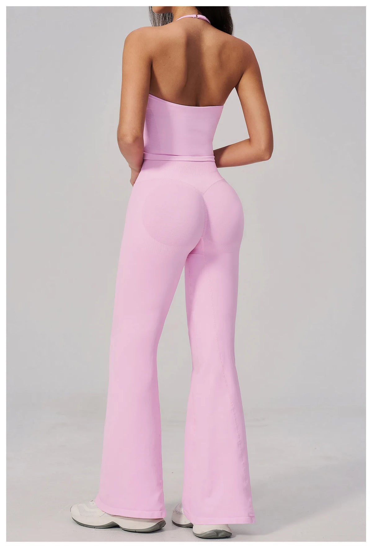 New Yoga Sets Women Summer Seamless Thread Hanging Neck Sports Vest Exercise Fitness Suit High Waist Wide Leg Pants Tracksuit