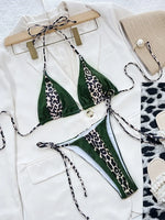 Splicing Leopard Mini Micro String Bikini Women Swimwear Female Swimsuit Two Pieces Bikini Set Halter Bather Bathing Suit Swim