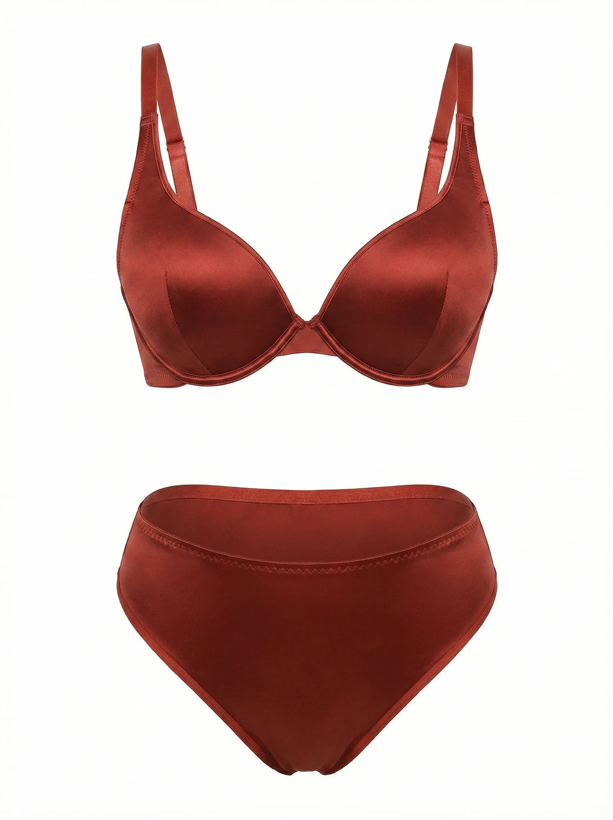 Plus Size Satin Lingerie Set Women Burnt Copper Unlined Underwire Bra and Panty Set Sexy Shiny Vacation Intimates set MR3610