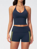 Color Blocked Yoga Suit 2 Pieces Women Slim Sports Tank Top High Waist Leggings Shorts Outfit Tight Outdoor Running Fitness Suit