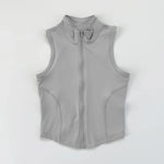 Summer Stand-Up Collar Zipper Sleeveless Vest Women'S Elastic Slim Fit, Quick-Drying, Fitness, Outdoor Sports, Versatile Top