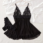 Blue Elegant Pajama Underwear Sets Transparent Lace Patchwork Bra And Panty Set Women Romantic Sleepwear Babydoll Dress Briefs