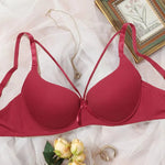 Beauwear Solid Color T-shirt Bras for Women Padded Bra Push Up Cross Straps Bow Underwear