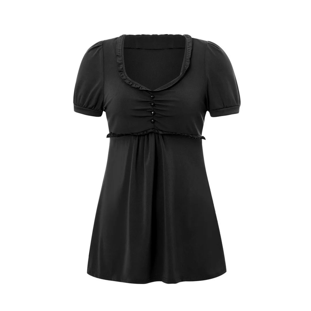 Summer Women´s Y2k T-shirt Short Sleeve V Neck Ruched Babydoll Tops Casual Loose Shirts Retro Clothes