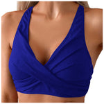 Womens Ribbed Knit Cross Front Bikini Top Racerback Padded Swim Tops Crop Style Bathing Suit Bikini Bra For Summer Beach Pool