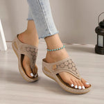 Summer Women's Wedge Sandals 2023 Clip Toe Orthopedic Arch Support Sandals Woman Pu Leather Non-Slip Soft Platform Flip Flops