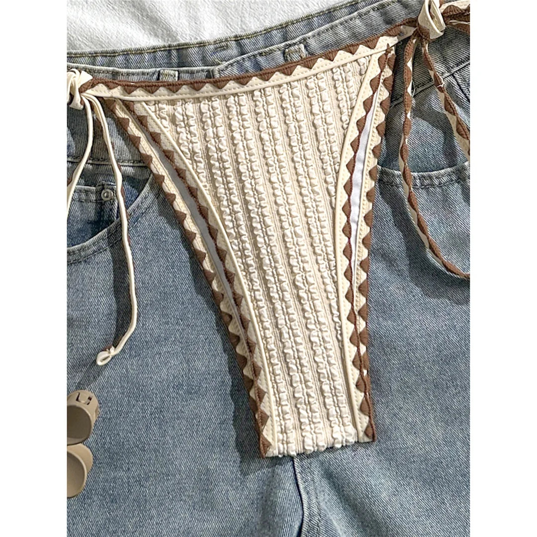 Wrinkled Crinkled Bikini Women Swimwear Female Swimsuit Two-pieces Bikini Set High Leg Cut Padded Bather Bathing Suit Swim V8029