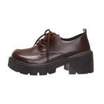 Women Block Heel Platform Oxford Shoes Lace Up Chunky Lug Sole Round Toe Vintage Preppy Casual Dress Shoes Black Brown