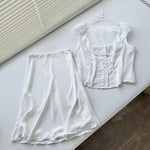 Foridol White Lace Summer Women Set Sleeveless Crop Top+midi Skirt Outfits 2025 Beach Holiday Chic Vintage Sundress Dress Set