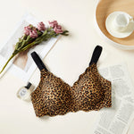 Women's Leopard Print Seamless Bra, Full Cup Thin Bra, Plus Size Underwear, Push-Up, Sexy, Comfortable Underwear