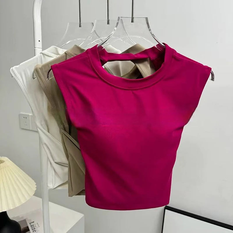 Sexy Short Backless Fixed Chest Pad Sports T-shirt Vest Women's Tight Fitting Quick Drying Slimming Yoga Suit Top Clothing