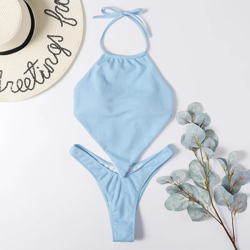 light blue Halter Bandana Bikinis Sets micro Thong sexy Swimsuit Women Swimwear Backless high cut Bathing Suit Bikini 2026 Mujer