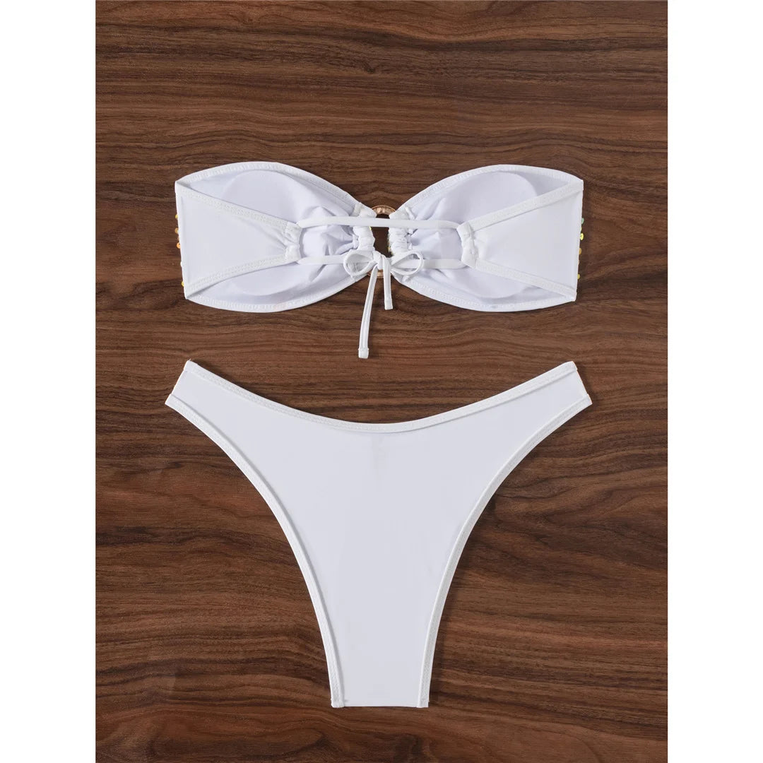 Sequins Shiny Bling Bandeau Bikini Female Swimsuit Women Swimwear Two-pieces Bikini set Brazilian Bather Bathing Suit Swim K7311
