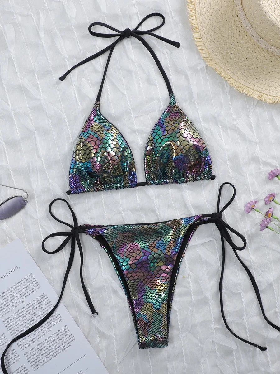 Sexy Leopard Bikini 2025 Halter Swimsuit Women String Swimwear Female Micro Bikini Set Brazilian Bathing Suit Push Up Swim Wear