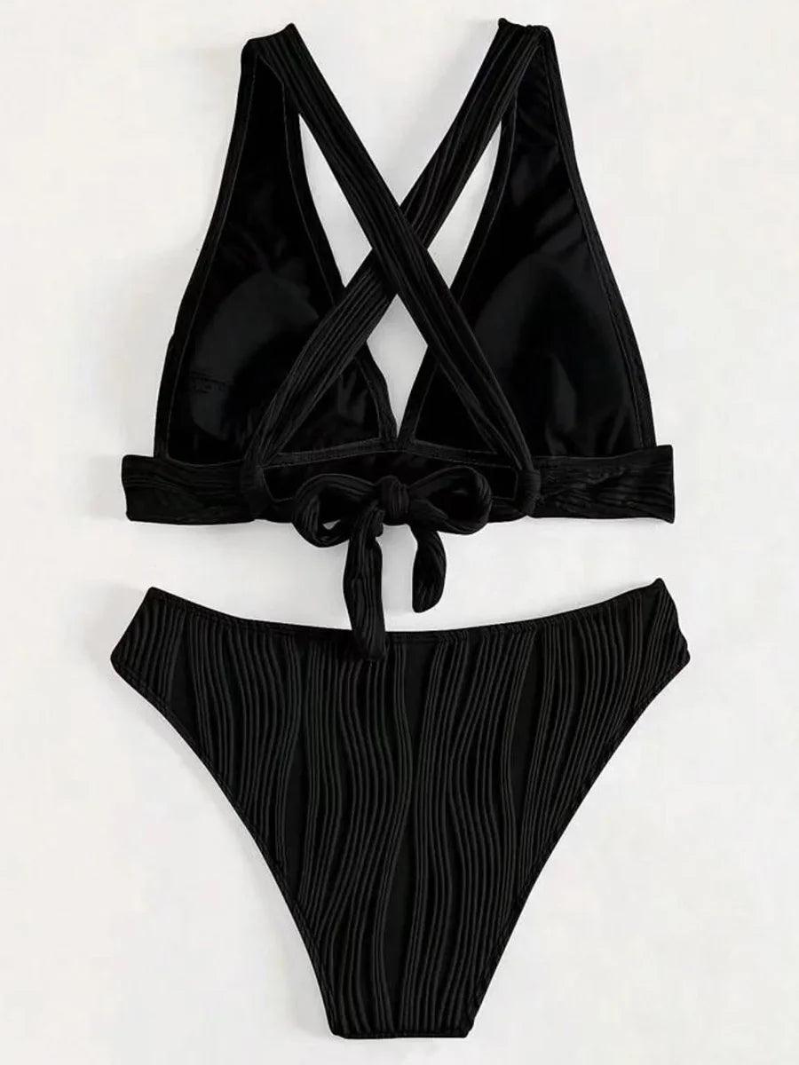 2025 Wrinkled Crinkled Bikini Women Swimwear Female Swimsuit Two-pieces Bikini Set High Cut Bathing Suit Swim Beach Wear Lady