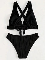 2025 Wrinkled Crinkled Bikini Women Swimwear Female Swimsuit Two-pieces Bikini Set High Cut Bathing Suit Swim Beach Wear Lady