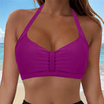Womens Halter Neck Ruched Bikini Top Padded Push Up Swim Tops Adjustable Tie Back Bathing Suit Top Beach Pool Vacation Swimwear