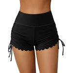 Women Swim Shorts High Waist Drawstring Wavy Hem Bathing Suits Surfing Bottoms 2024 Summer Beach Shorts Swimwear